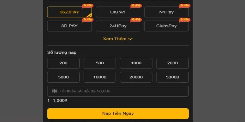 Hướng dẫn nạp tiền 6623